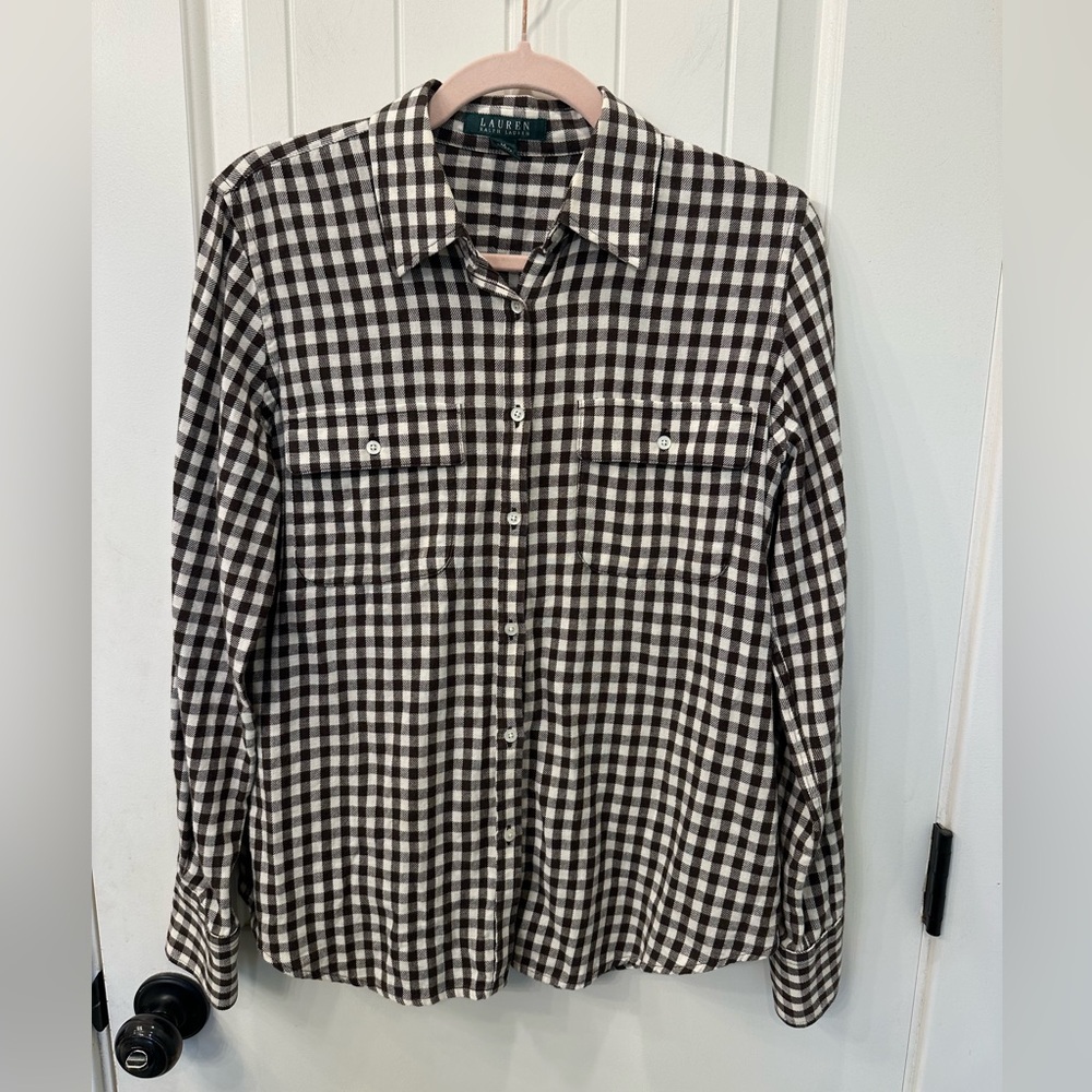 Lauren Ralph Lauren Women's Brown and Cream Checkered Flannel Shirt
